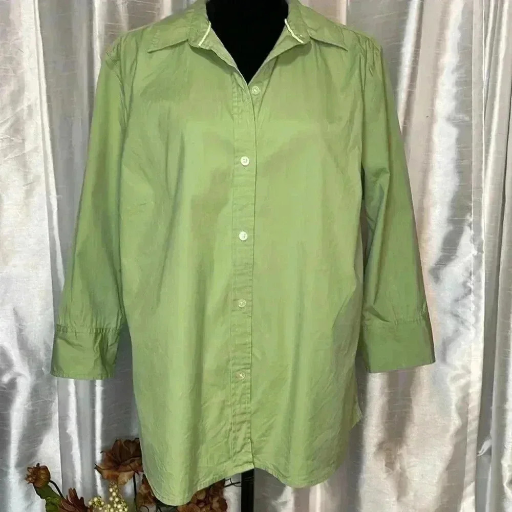 Eddie Bauer Light Green Women’s XL Tall Button Down 3/4 Sleeve Top - Picture 2 of 10